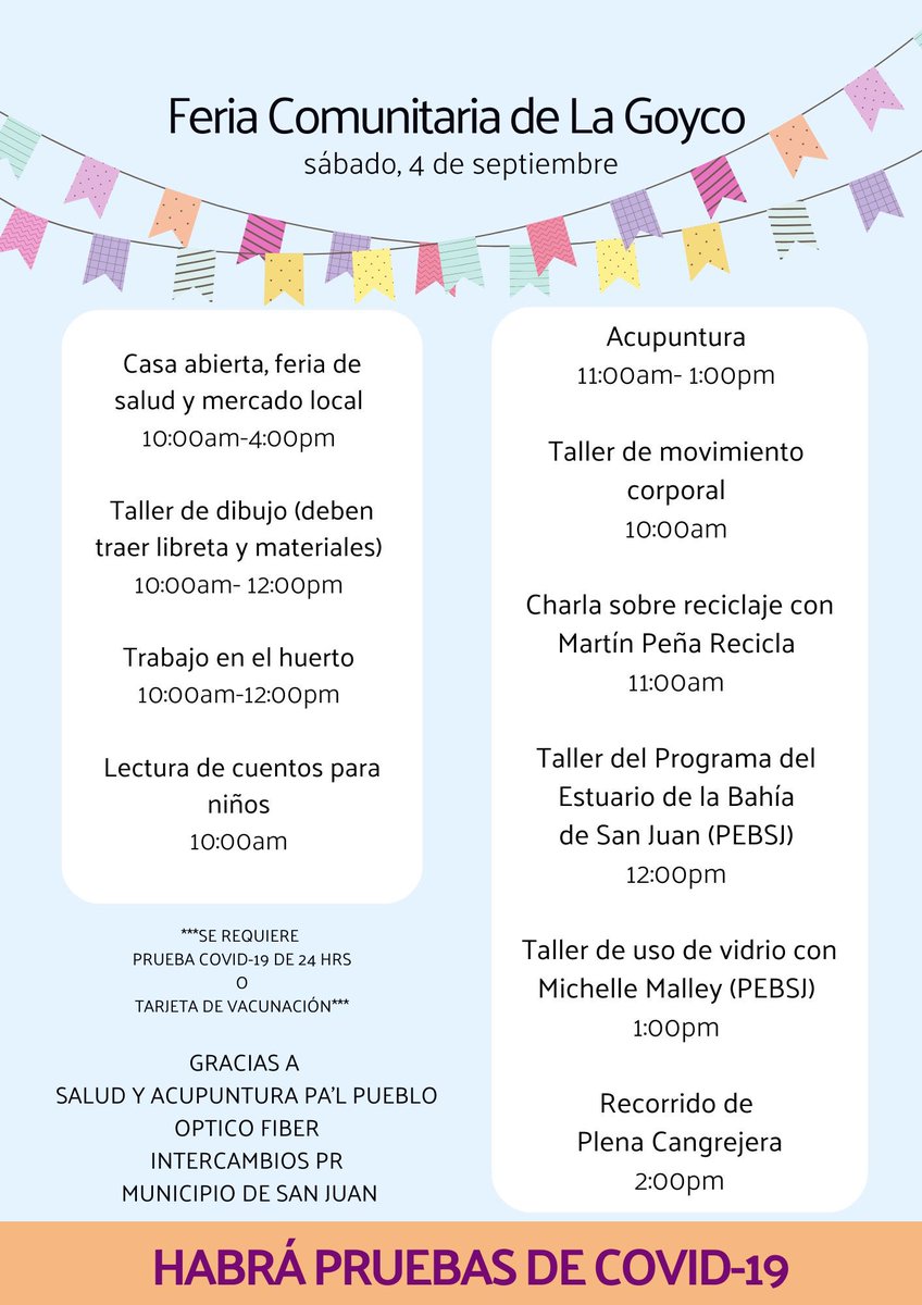Mañana tenemos Feria Comunitaria que incluye pruebas covid gracias al <a href="/SJCiudadCapital/">San Juan, Ciudad Capital</a>