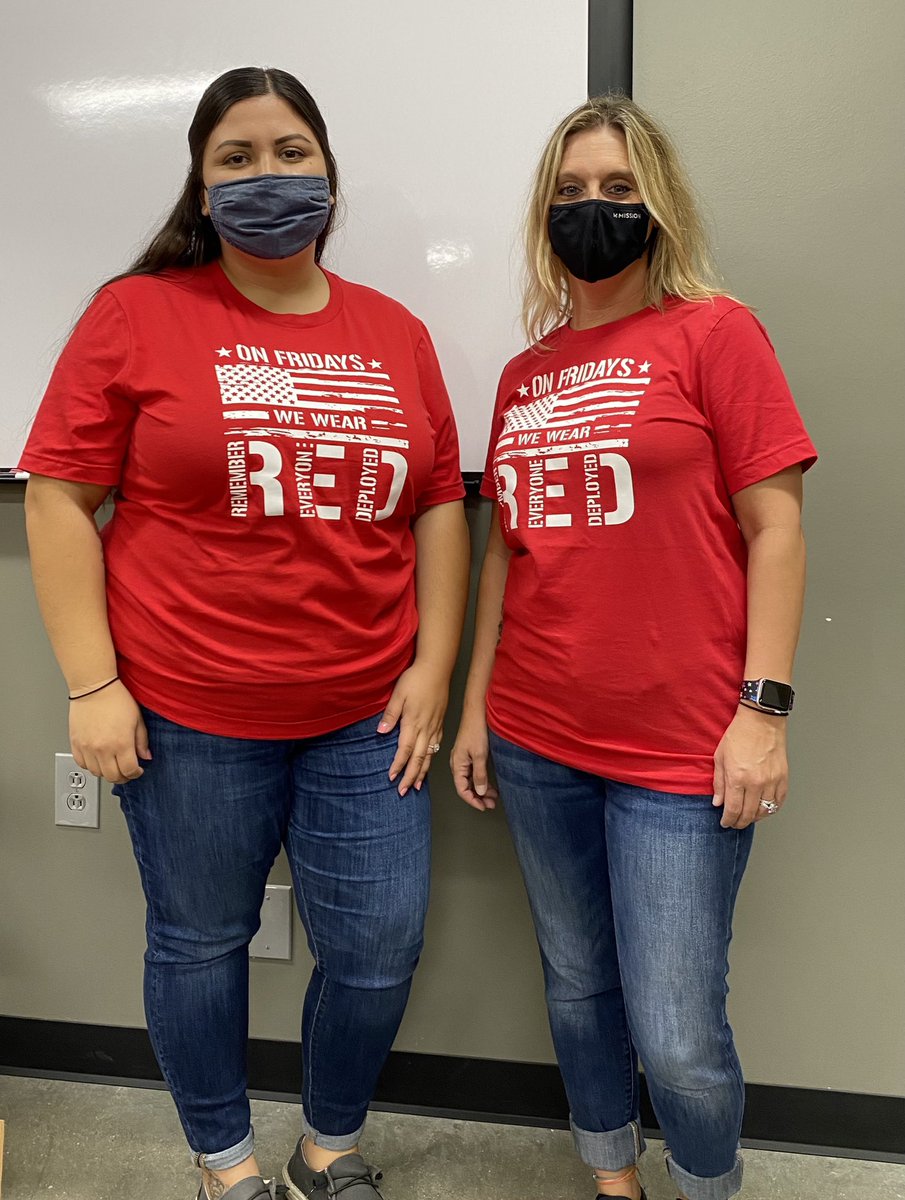 On Fridays, we wear RED!! #twinning #supportourtroops #REDFridays #RememberEveryoneDeployed
