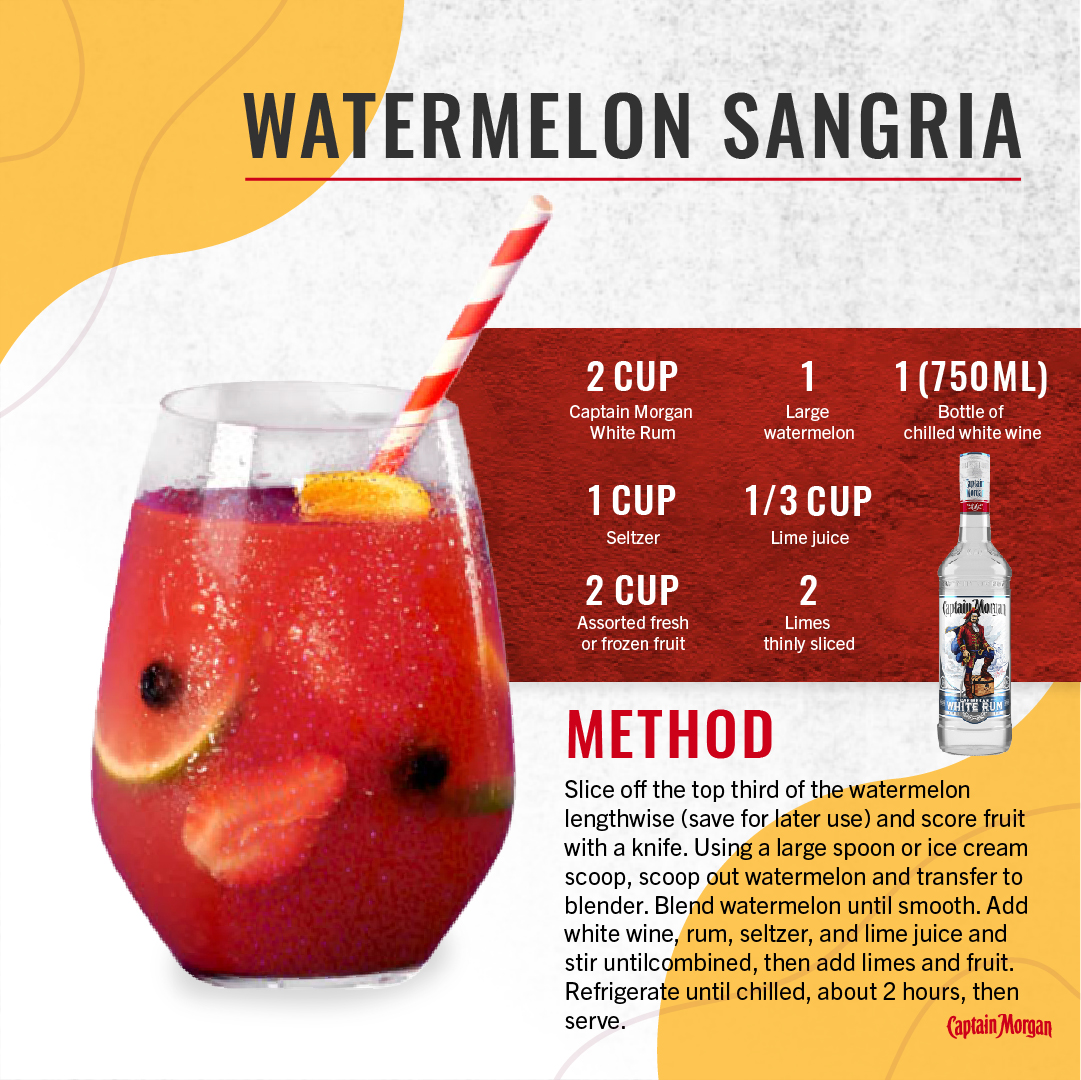 Put a twist on a summertime favorite with this recipe for Captain Morgan's Watermelon Sangria, and connect with us to stock up on @CaptainMorganCA today.