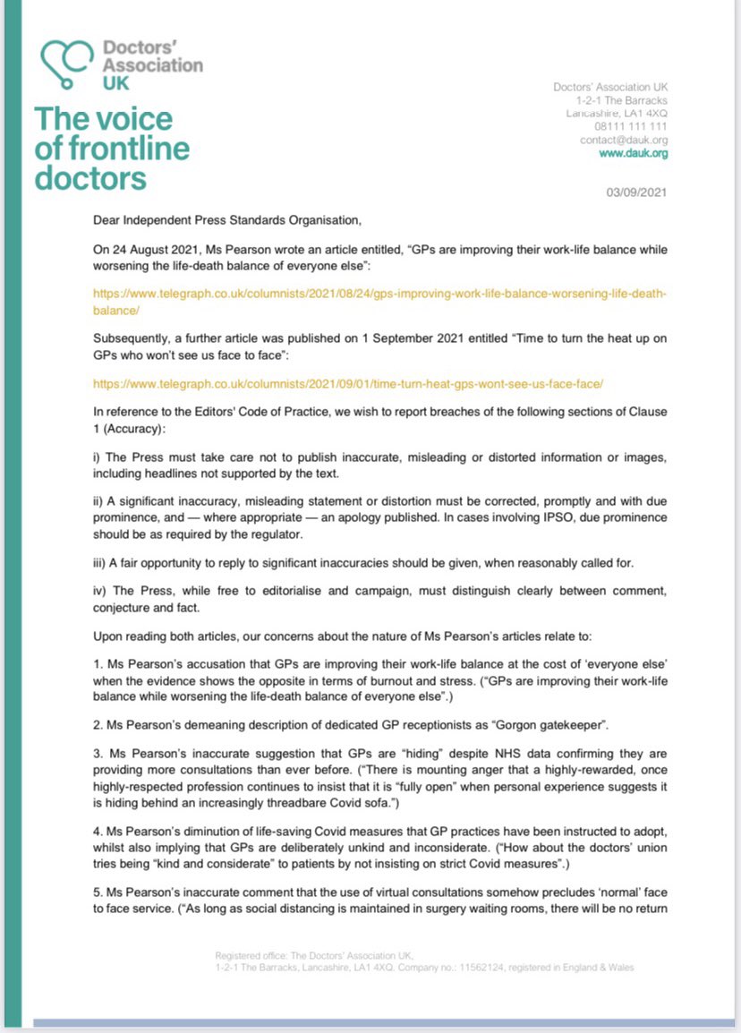 TheDA_UK's tweet photo. In response to the demoralising articles in @Telegraph this week on the #gpcrisis @DAUK_GP have lodged the following letter with @IpsoNews 

To add your signature to support
⬇️
Read the full letter here: https://t.co/NkgTg0M9EF #NHS 

Please share widely
#FBNHS #TeamGP https://t.co/Ft0p8hHiU3