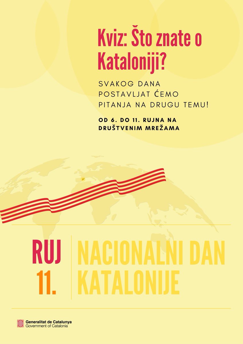 ⁉️ Ove vas godine za proslavu Nacionalnog dana Katalonije pitamo: Što znate o Kataloniji? #DiadaAlMón
🧩🤔U ponedjeljak započinjemo kviz na društvenim mrežama!

Ostanite s nama! 🎟️Pobjednici će dobiti dvije karte za predstavu "Još uvijek ima nekog u šumi"🎉

📅Od 6. do 11. rujna