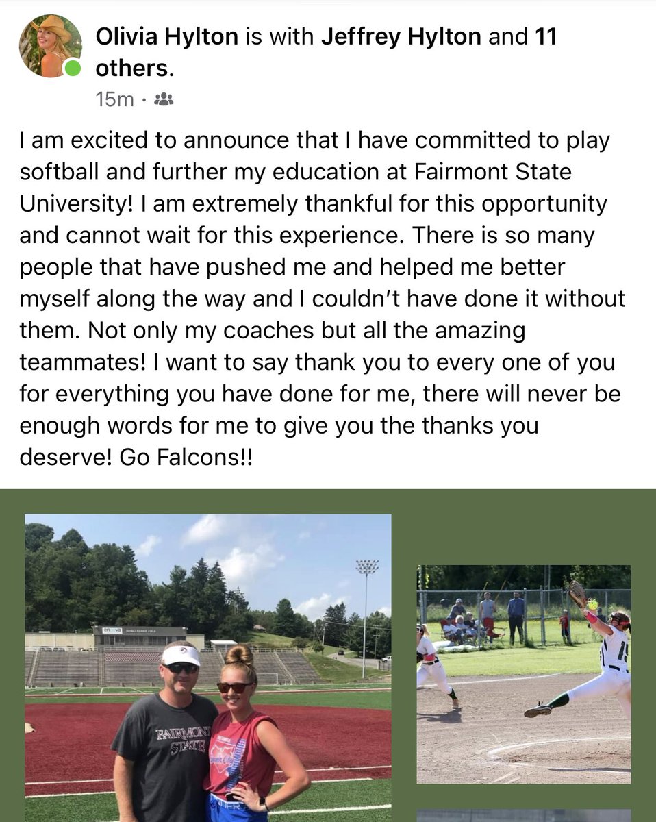 WVDusters04's tweet image. Congratulations to @OliviaHylton15 on her commitment to continue her softball and academic career at Fairmont State today! We are extremely proud and happy for you!@falconssftball @wvdusters @SteveDillow @KeenanPerry14