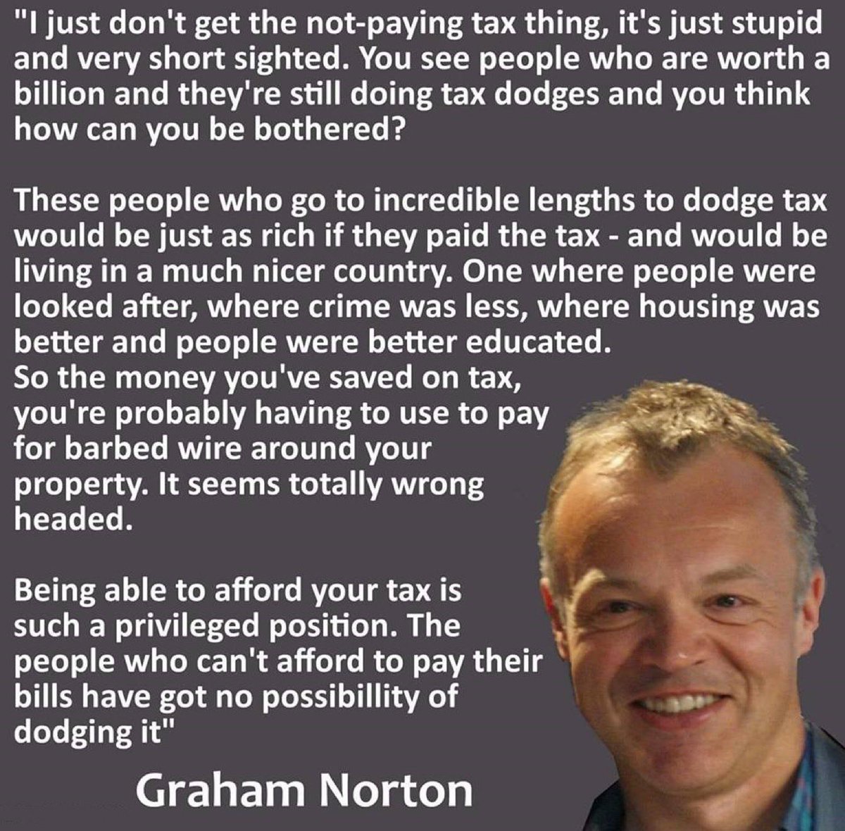 Class act. I agree with every single word. We should boast about the tax we pay.