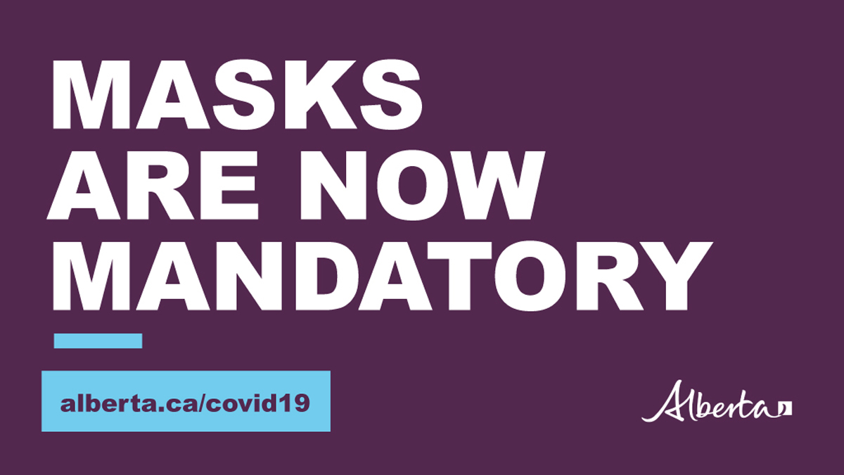 As per the Government of Alberta’s latest announcement, as of tomorrow, September 4th, masks will once again be mandatory across the province in all indoor public spaces. For more information, please see the additional health measures here: alberta.ca/covid-19-publi…