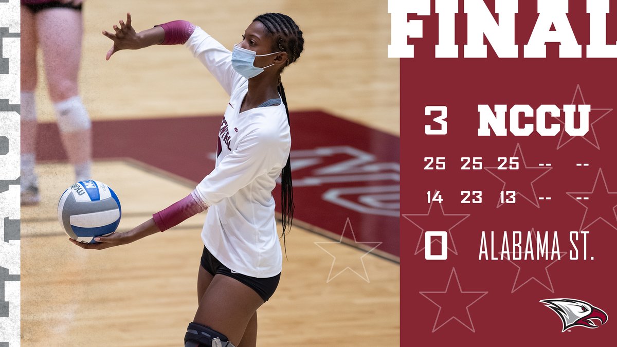 NCCU Athletics (@nccuathletics) on Twitter photo FINAL SCORE: <a href="/NCCUVolleyball/">NCCU Volleyball</a> picked up its first win of the season, defeating Alabama State in straight sets Friday afternoon at the Campbell Invite. Ammaarah Williams (pictured) had 12 kills on just 15 attempts for an .800 hitting percentage. #EaglePride FINAL SCORE: <a href="/NCCUVolleyball/">NCCU Volleyball</a> picked up its first win of the season, defeating Alabama State in straight sets Friday afternoon at the Campbell Invite. Ammaarah Williams (pictured) had 12 kills on just 15 attempts for an .800 hitting percentage. #EaglePride