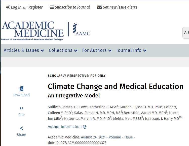 How timely that our paper on "Climate Change in #MedEd" just got published in <a href="/AcadMedJournal/">Academic Medicine</a> - so awesome to collaborate with 2 current students and an alumnus (<a href="/ReneeNSalas_MD/">Renee N Salas, MD, MPH</a>) from @CleClinicLCM first class. bit.ly/CCClmChg