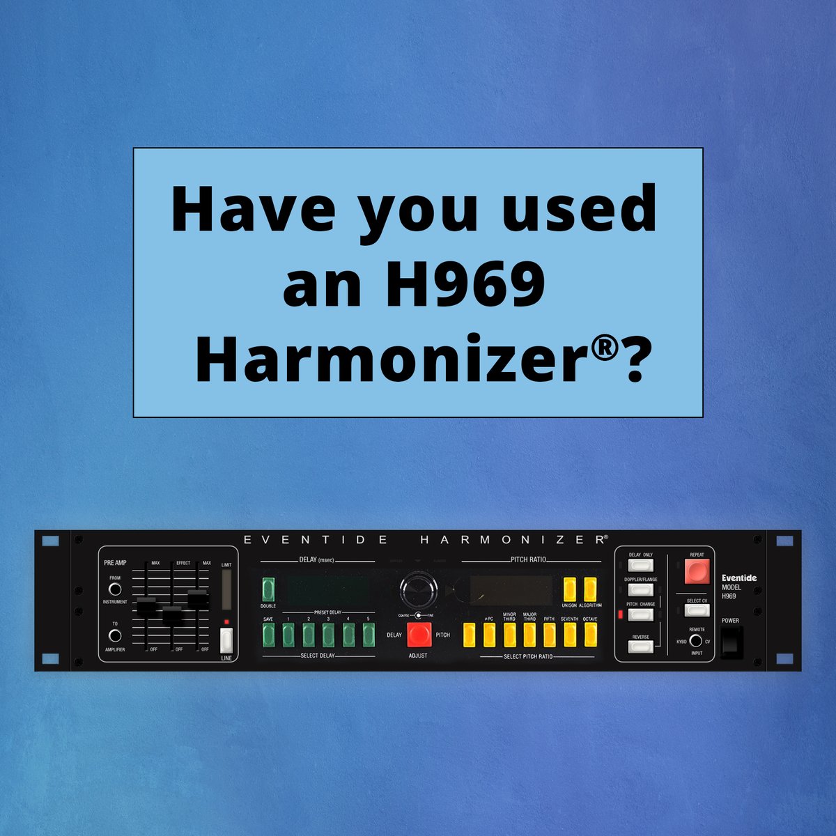EventideAudio's tweet photo. We've had a great time reminiscing with everyone on the #H949, #H910, #HM80, and #DDL1745. Now, we're looking to hear your stories about the #H969 Harmonizer! If you've ever owned or used one, please send us a message or drop your favorite memory below 👇 https://t.co/dTICQHzmhu