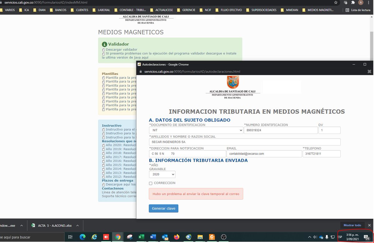 marcinapizza's tweet photo. al tratar de generar clave para presentacion medios cali arroja mensaje de error y no se puede hacer el proceso presentación https://t.co/Dt3lJl3UGq