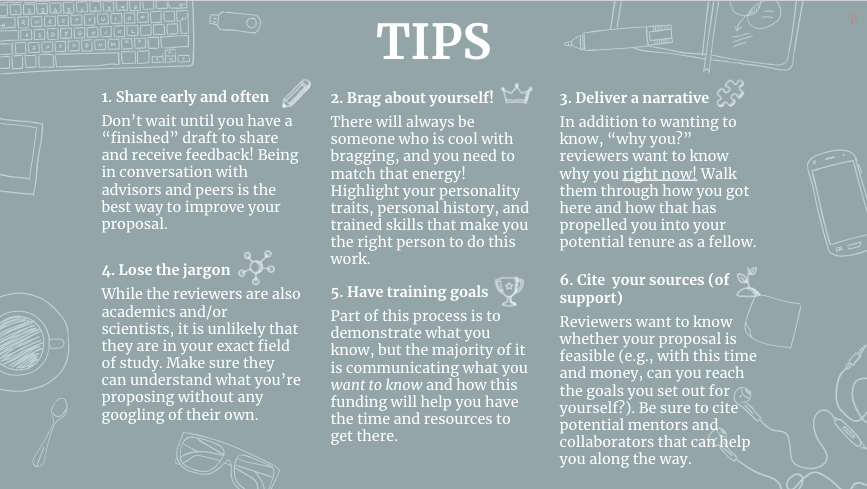 a_wiglesworth's tweet photo. I am really looking forward to hosting @_NPSP_ 's applying to fellowships panel next Friday (9/10), where we will focus on the @NSF GRFP and @NASEMFordFellow predoc. Here's a sneak peek since you tweeple are so special 😉 Any other tips that these stellar applicants NEED to know? https://t.co/pd76sKKEPY
