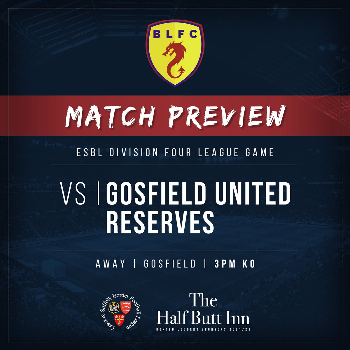 MATCHDAY PREVIEW
vs Gosfield United Reserves | Away
4th September 2021

The season starts tomorrow for the Boxted Lodgers Reserves. 

Up the Lodgers!

#ESBL
#boxtedlodgers