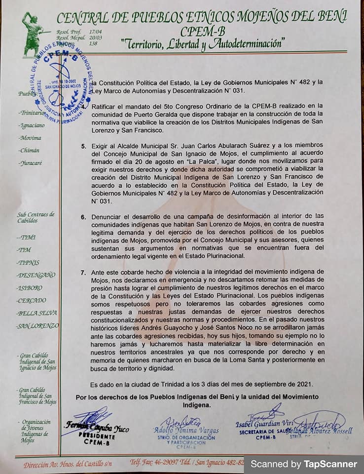 cejis_bolivia's tweet photo. La #CPEMB se pronuncia sobre la agresión que sufrió ayer su asesor jurídico, quien forma parte de nuestra oficina de Coordinación en San Ignacio de Mojos (#Beni), por parte del concejal del San Ignacio de Mojos, Ruddy Arias Salas.
CC: @CIDH @CaritasSuizaBo @debatesindigena https://t.co/CFwSDfdk5o