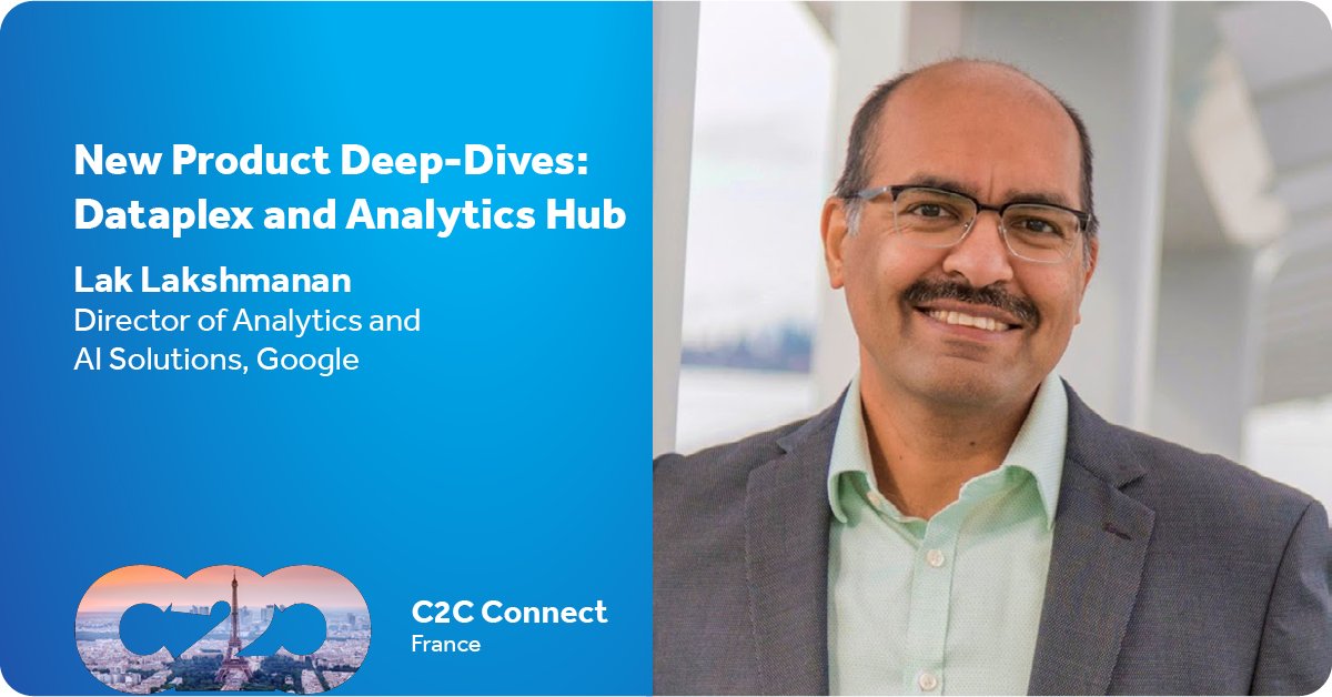 meetC2C's tweet image. #C2CConnect is welcoming expert speaker, Lak Lakshmanan, to lead its France group session on Sept. 14! The director of Analytics and AI solutions at Google will talk about  #dataplex and #analyticshub and how they change the #googlecloud landscape.
bit.ly/3mDJNm1