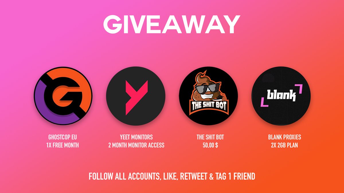 BlankProxies's tweet photo. Giveaway Time!🥳

All you have to do is:

Follow 🐦
Like 👍
Retweet 🤯
Tag a friend 🥳

Prizes:
1x @GhostCopEU Free Month
1x @MonitorsYeet 2 Month Monitor Access
1x @The_Shit_Bot $50 off Coupon
2x @BlankProxies 2GB Plans

Ends in 48Hrs. https://t.co/niSy3Mx70E