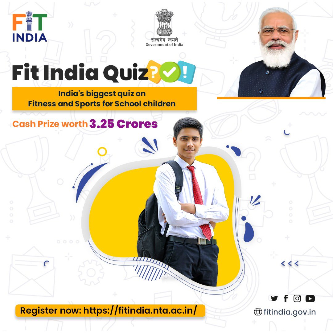 Hey Students!

Have you registered for the Fit India Quiz yet? 

Register below for all the details about the quiz.

Click 👇🏼
 fitindia.nta.ac.in

#NewIndiaFitIndia
#FitIndiaQuiz