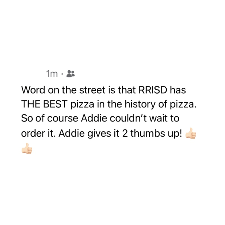 FoodRRISD's tweet photo. Happy National Cheese Pizza Day! Addie, now our official @RoundRockISD Pizza Girl, enjoyed her slice of cheese pizza! We loved Mom's comment about our Addie-approved pizza! @K12Aramark https://t.co/mcJ4q17TsX