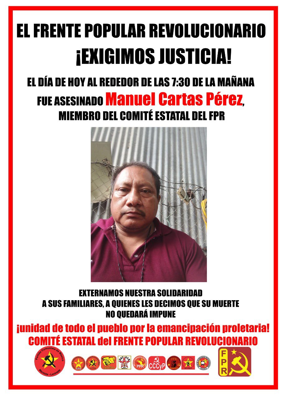 Matan a Manuel Cartas, dirigente del FPR en Oaxaca