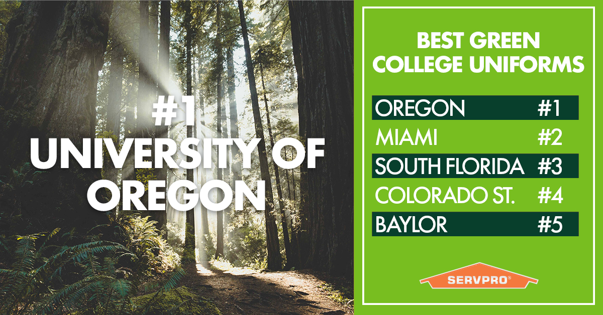 SERVPROSanLean's tweet image. For College Colors Day, we're celebrating the return of college football by ranking the top green uniforms in the game. Who's in your top 5?