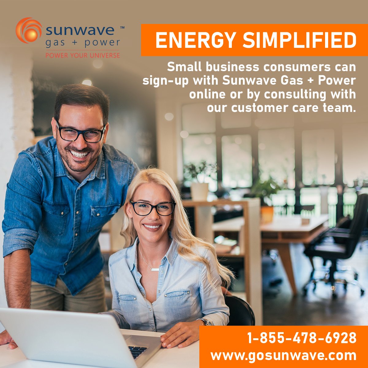 Go_Sunwave's tweet photo. Energy Simplified: Small business consumers can sign-up with Sunwave Gas + Power online or by consulting with our customer care team. We’re here to assist you with product selection and completing the sign-up. 

1-855-SUNWAVE (1-855-478-6928)   https://t.co/HMMX22x6Gz https://t.co/Y3W0DkD6JB