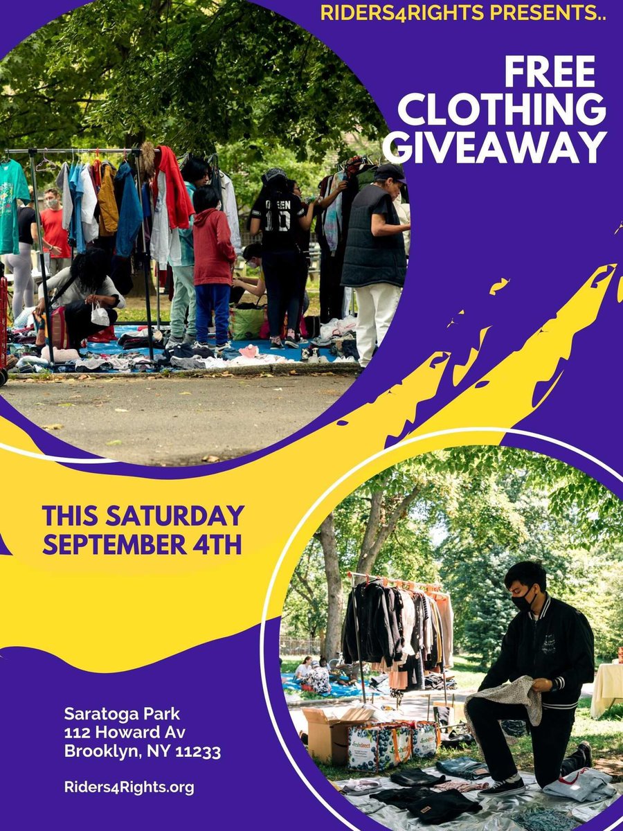 Emergency clothing give back day, tomorrow, Saratoga park, BK NY.
Join our crew if you wanna volunteer: t.me/riders4rights