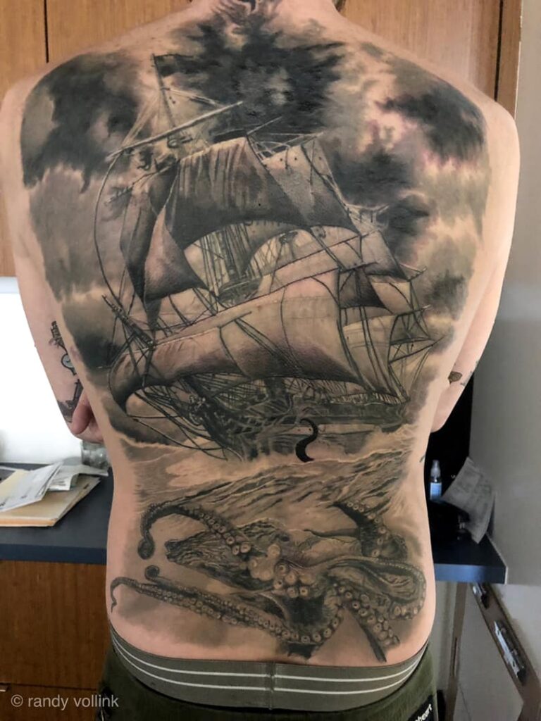 kraken back tattoo