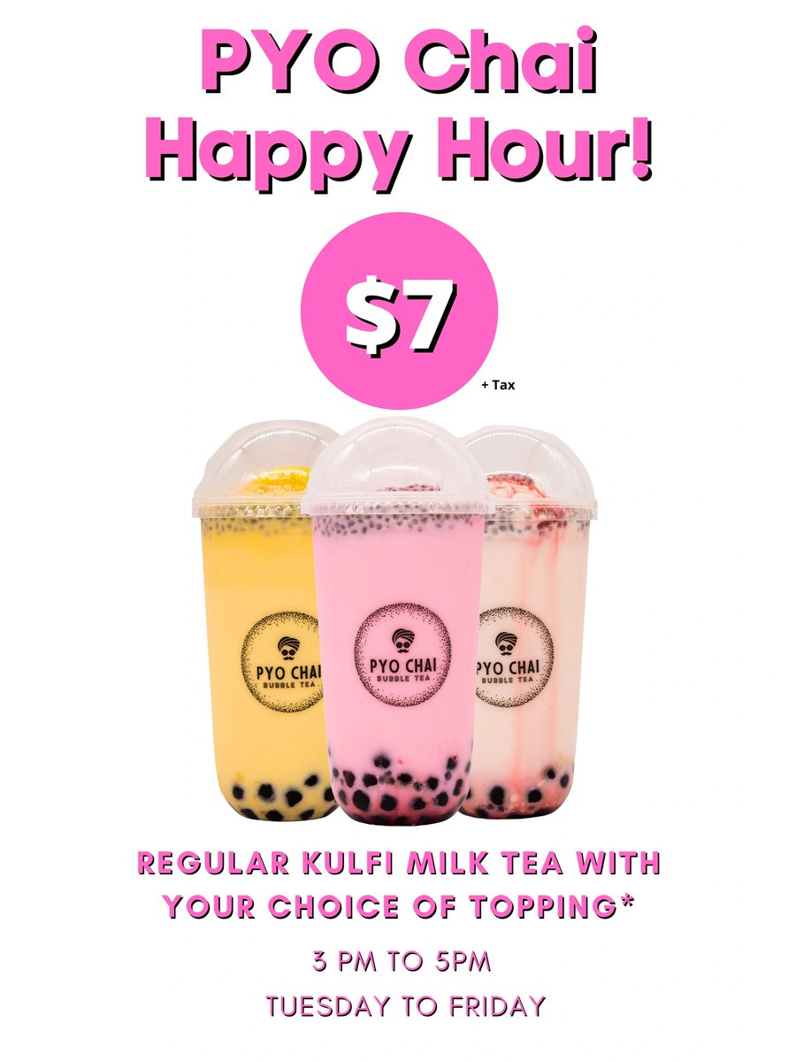 PYO_Chai's tweet image. Hey PYO Chai Fam! Don't forget to stop by during PYO Chai Happy Hour 

pyochai.com