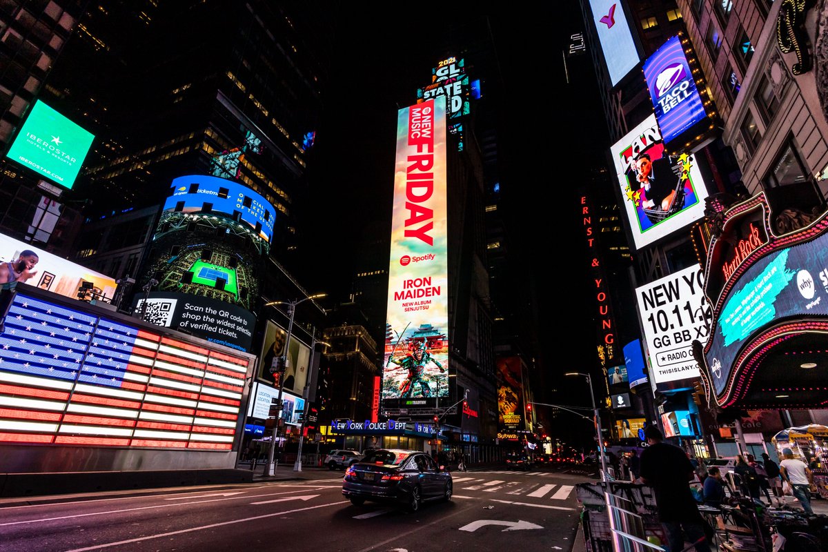 IronMaiden's tweet photo. It's New Music Friday (in case you hadn't noticed) and courtesy of @Spotify here's Senjutsu Eddie striking a pose on awesome billboards in Times Square &amp; Toronto.

Listen to the new album on Spotify now - https://t.co/t9y2uedZ71

#IronMaiden #Senjutsu #Spotify #NewMusicFriday https://t.co/RCeniwC0aH