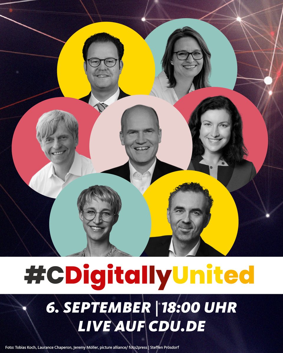 💽 Deutschland braucht einen #Neustaat. Bei #CDigitallyUnited werden wir mit Expertinnen &amp; Experten aus Politik, Wirtschaft und Gesellschaft unsere digitalpolitischen Impulse für die Zukunft Deutschlands vorstellen.  
📲 Montag, ab 18 Uhr, live auf cdu.de