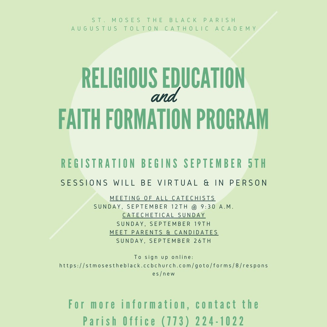 Are you interested in signing up for our Religious Education and Faith Formation Program? Registration begins Sunday, September 5th after 8am and 10:30am Mass.