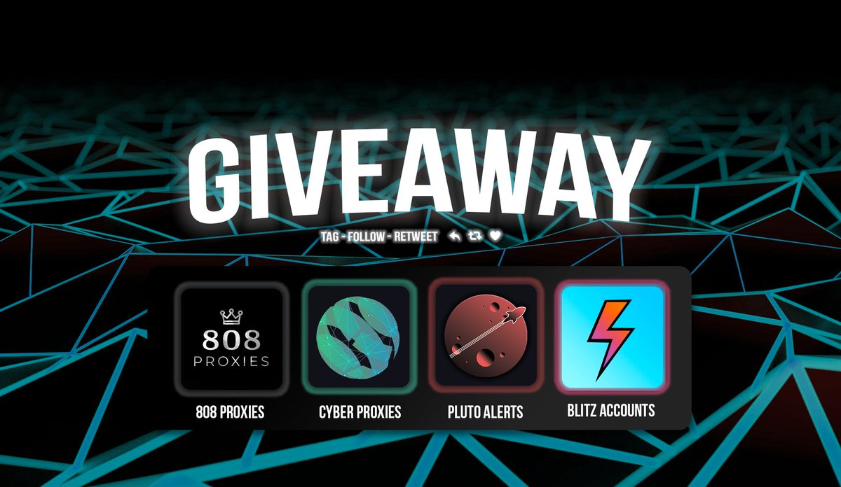 BlitzAccountz's tweet image. 🔥 GIVEAWAY 🔥

PRIZES:
@BlitzAccountz - 50 SNKRS Accounts
@ProxiesCyber - 1GB
@pluto_alerts - 1 Trial
@808Proxies - 1 Invite

How to enter:
- Follow all accounts
- Like and Retweet
- Tag 1 friend

Good luck 🍀
