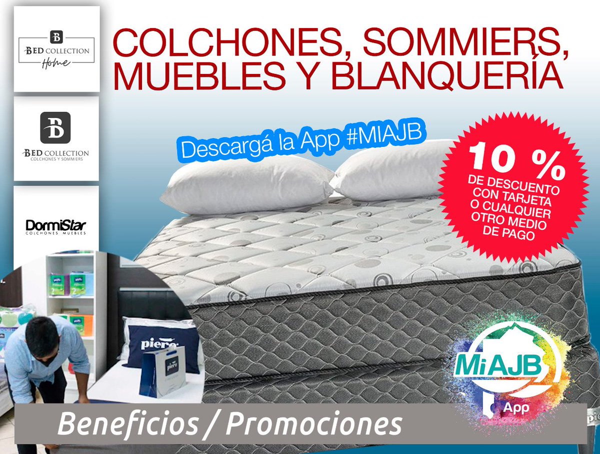 AJBOficial's tweet photo. 📣 #MiAJB | #NuevoBeneficio

Si sos afiliado o afiliada a la AJB, podés acceder a un 10% de #descuento con tarjeta o con cualquier otro medio de pago en la compra de colchones, sommiers, muebles y blanquería en #BedCollection, #Dormistar y #BedCollectionHome https://t.co/9mAldH5FIQ