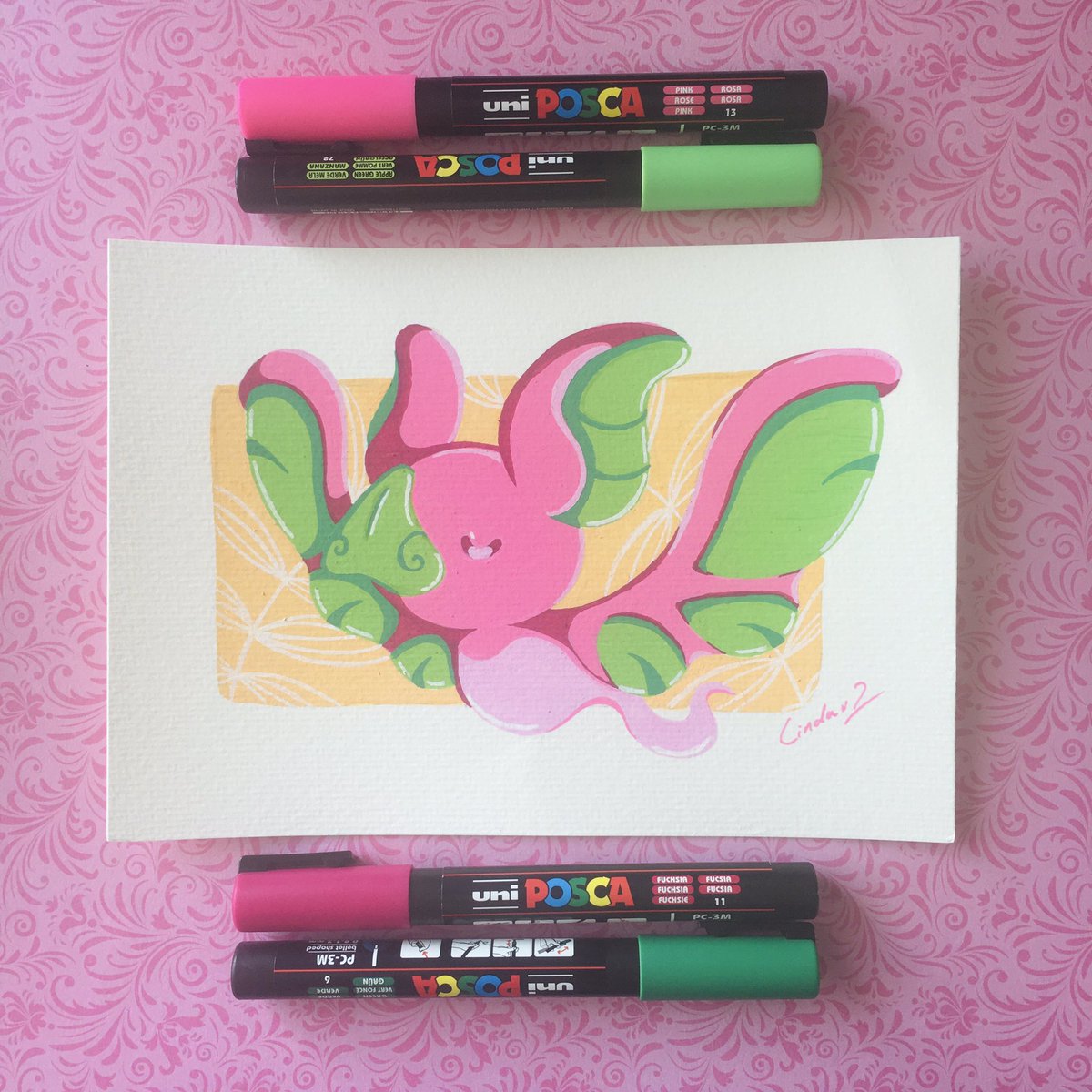 I_am_bleu's tweet photo. I really lik @onemegawatt’s designs for their #EliosBotanimals so I wanted to do a #posca drawing of one of my favorites :Rhubat https://t.co/t07nmGy4ev