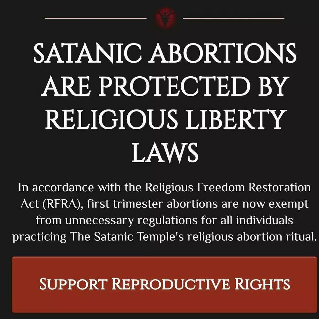 There is hope for Texas women! The Satanic Temple offers abortions on the ground of religious freedom. Do they worship Satan, and do you have to to be eligible? No, they don't, and you don't have to either. They stand for bodily autonomy and freedom for … instagr.am/p/CTXlu8NANOR/