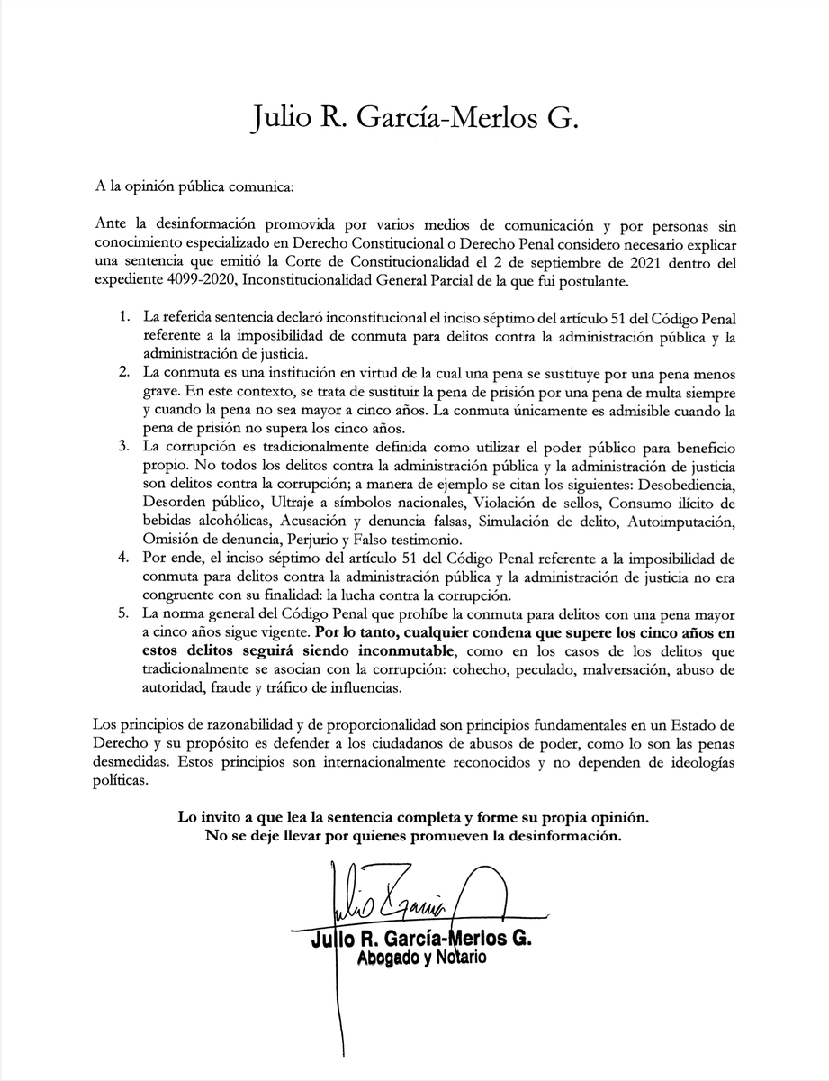 No se deje llevar por la desinformación. 

Comparto breves aclaraciones sobre la sentencia que emitió la <a href="/CCGuatemala/">Calvary Chapel GT</a> en una inconstitucionalidad general parcial que promoví.