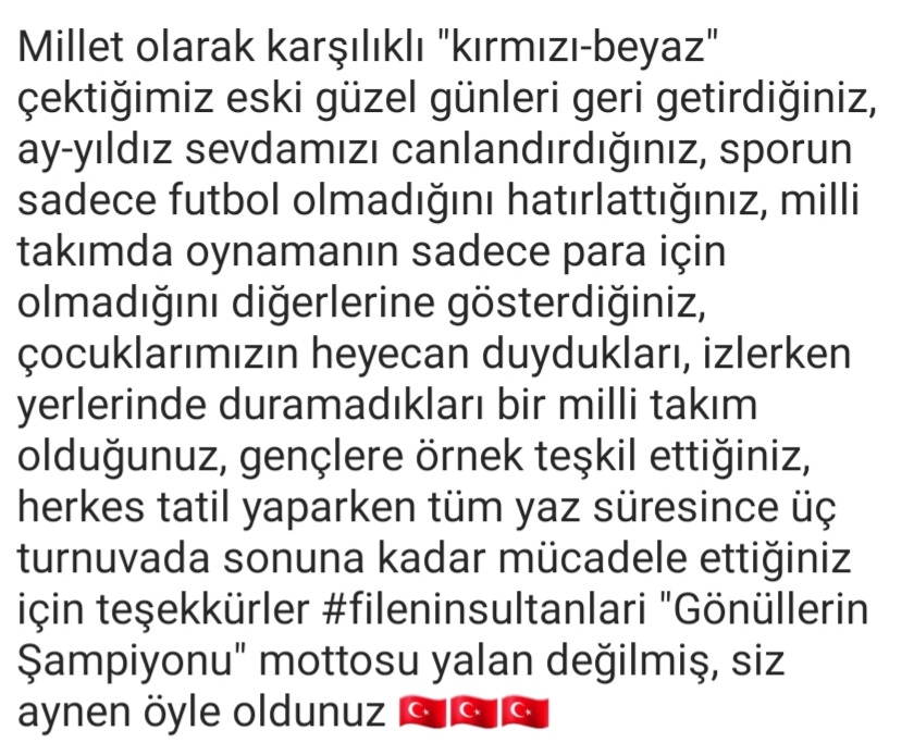"Gönüllerin Şampiyonu" mottosu yalan değilmiş, siz aynen öyle oldunuz #FileninSultanlari 🇹🇷🇹🇷🇹🇷