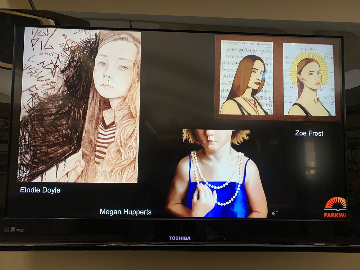 Student art showcased in the library! <a href="/ParkwaySchools/">Parkway Schools</a>