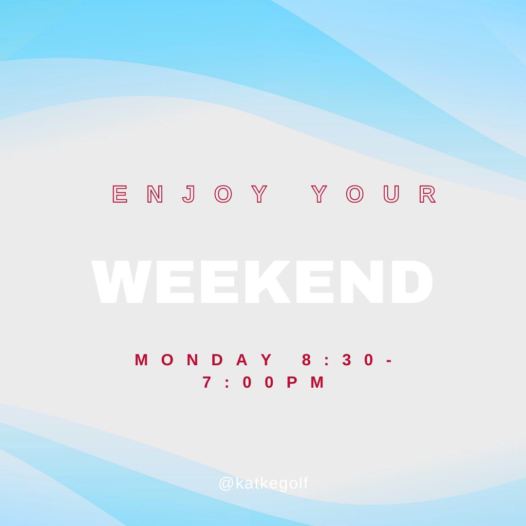 Happy Labor Day weekend, everyone! 

Katke will be open Saturday and Sunday with our normal hours and Monday we will be open from 8:30am- 7:00pm. 

Have a fun and safe weekend! ☀️
.
.
.
.
#katkegolf #ferrisstate #FERR1S #labordayweekend #holidayhours #golfing