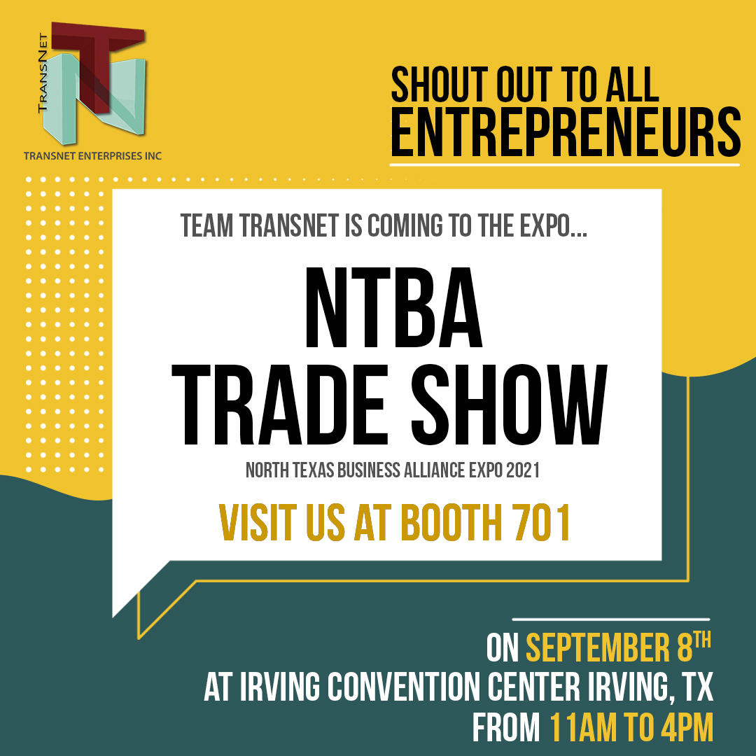 TransNet_Ent's tweet image. Join us at the North Texas Business Alliance - NTBA Expo 2021.

On September 8th from 11am to 4pm at Irving Convention Center.

Visit us at Booth #701

#TransNet #CreditCardProcessing #PaymentSolution #PaymentProcessing #TradeShow #Expo2021 #Texas #IrvingTX #NTBA
