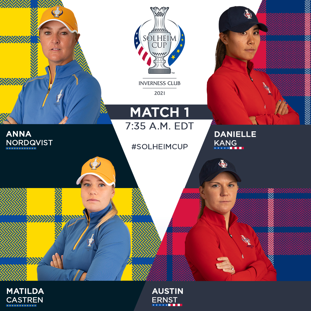 LPGA's tweet photo. 🚨 Saturday morning foursome pairings! 🚨

Match 1: 7:35 a.m. EDT

🇪🇺 @ANordqvist / @CastrenMatilda 🆚
🇺🇸 @daniellekang / @AustinErnst92 https://t.co/AvHGGNRuOL