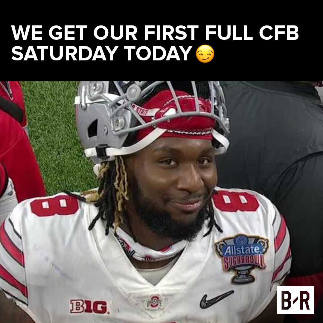 A STACKED DAY FOR CFB 🏈

No. 1 Bama vs No. 14 Miami
No. 2 Oklahoma vs Tulane
No. 3 Clemson vs No. 5 Georgia
No. 8 Cincinnati vs Miami (OH)
No. 11 Oregon vs Fresno St
No. 12 Wisconsin vs No. 19 Penn St
No. 16 LSU vs UCLA
No. 17 Indiana vs No. 18 Iowa
No. 21 Texas vs No. 23 UL