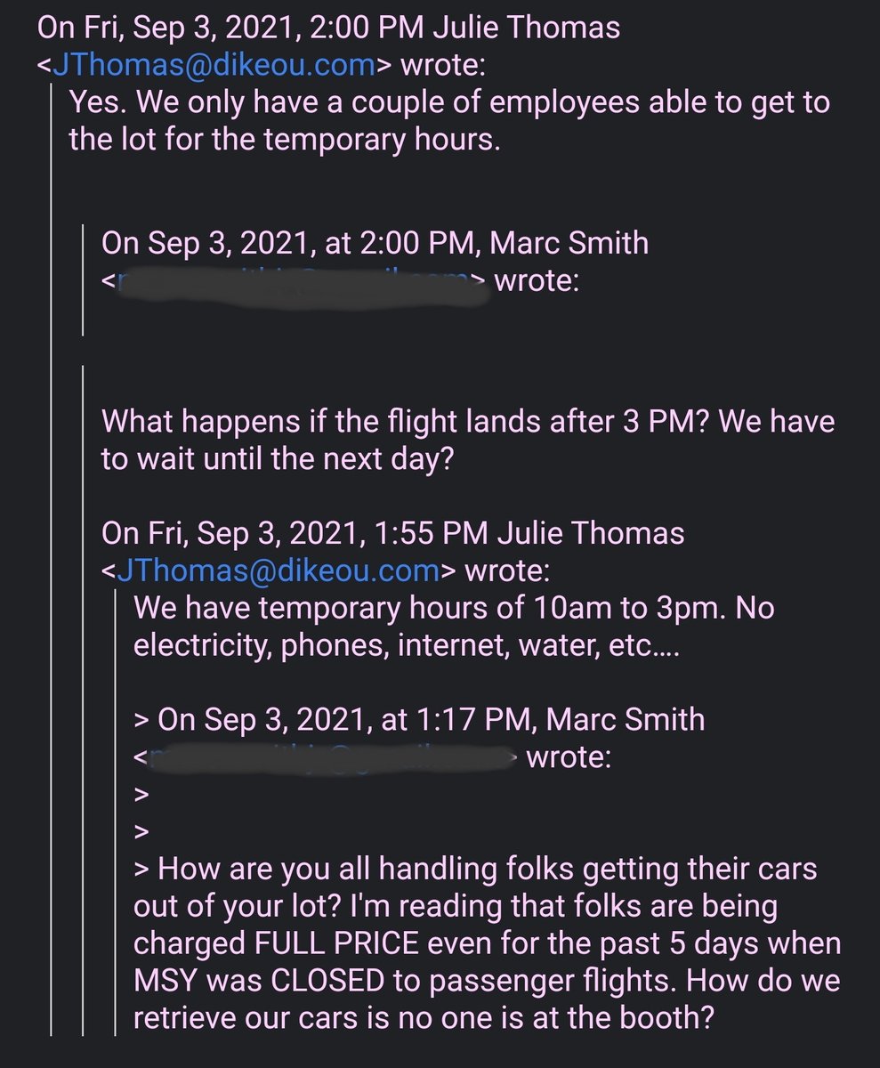 Traydmarc's tweet photo. @rebel_the_norm @jhralph @flyneworleans @Delta Just had this email exchange with someone from US Park. No answer on the charges however. https://t.co/ZaQe0AM9JZ