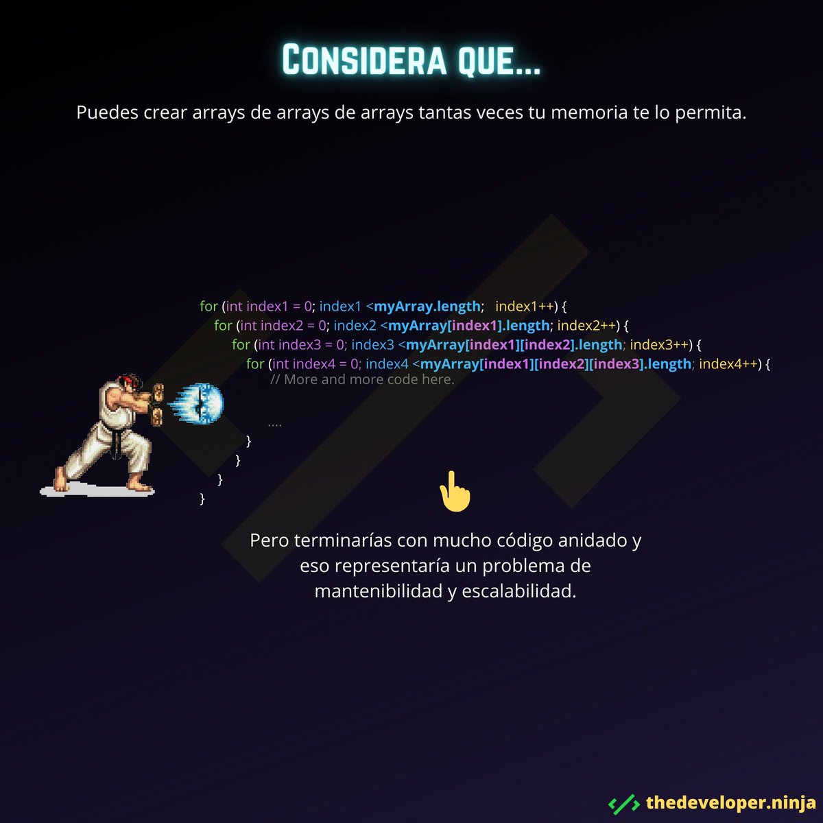 ThedeveloperN's tweet image. Todo cabe en un jarrito sabiéndolo acomodar 😰
#arrays
#multidimensional_array
#java