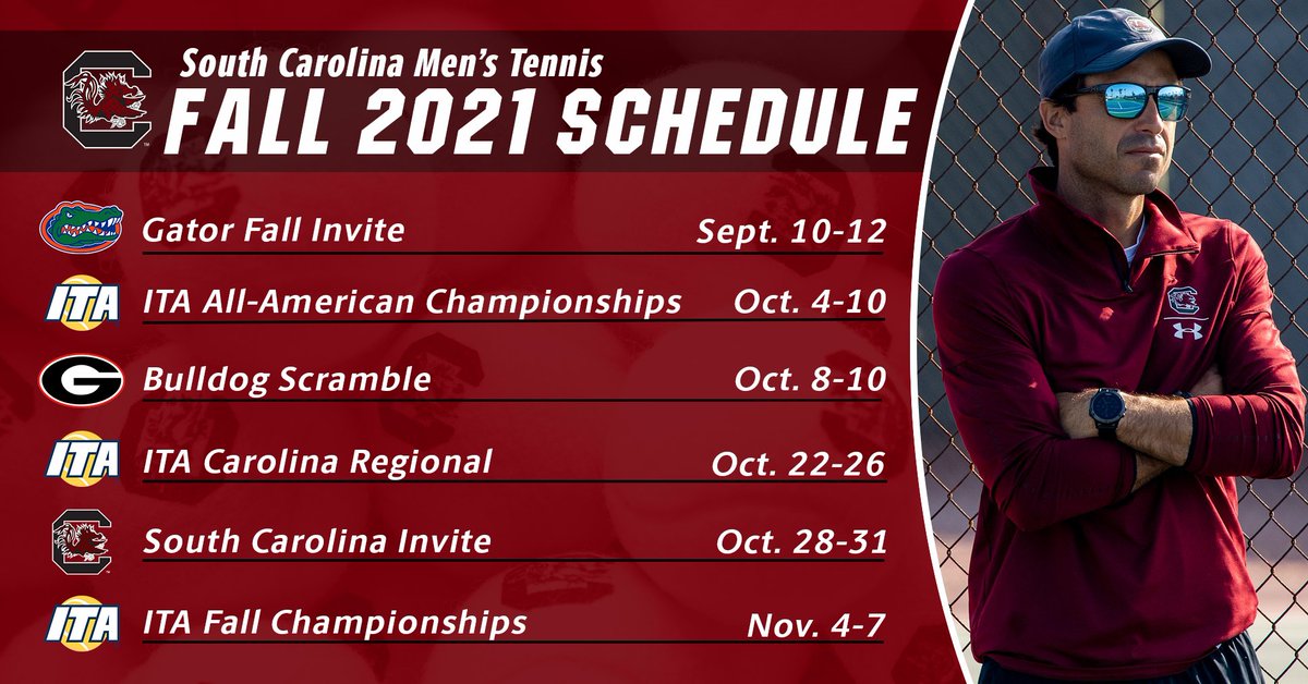 GamecockMTennis's tweet photo. Our fall schedule is set. Time to get to work 🐔🎾

#Gamecocks // #ForeverToThee https://t.co/rC6Q7GoASb