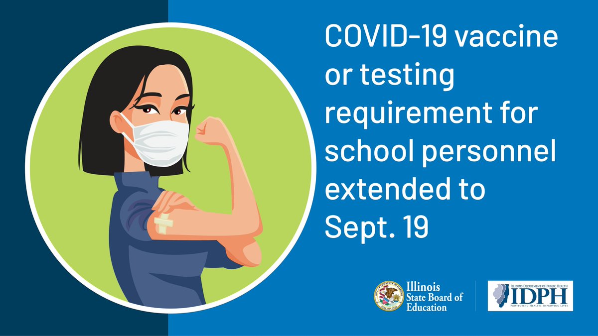 UPDATE: At the request of <a href="/ieanea/">Illinois Education Association</a>, <a href="/iftaft/">IL Federation of Teachers</a>, <a href="/IllinoisASA/">IASA</a> and <a href="/ilprincipals/">Illinois Principals Association</a>, <a href="/GovPritzker/">Governor JB Pritzker</a> extends educator vaccine or testing requirement to allow schools more time to put testing and accountability measures in place. First dose or testing deadline is now Sept. 19.