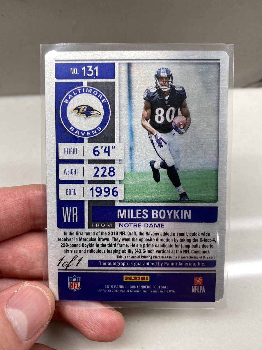 AtlRips's tweet image. 2019 Contenders Miles Boykin 1/1 Magenta Press Plate - $60 shipped @Hobby_Connect @HobbyConnector @sports_sell