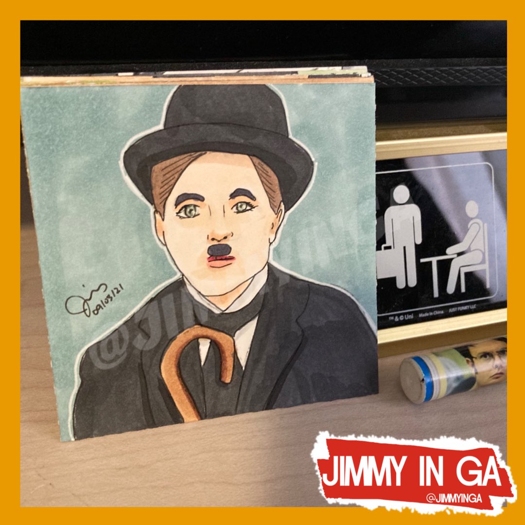 JimmyinGA's tweet photo. This #CharlieChaplin #PamBeesley was done with #CopicMarkers on 3” x 3” #MarkerPaper. This #TheOffice inspired #Artworks is for an upcoming #PostItSizedArtShow. Poor #Pam couldn’t even take off her #hat. https://t.co/lf1GIrVmpM