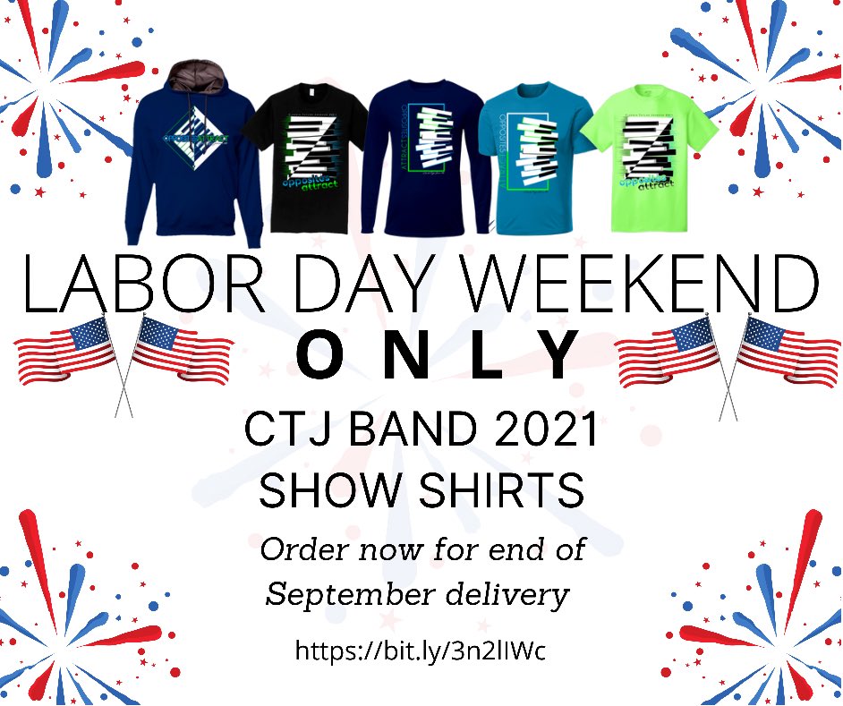 ctjbpa's tweet photo. Last chance! We’re offering the highly coveted 2021 CTJ Band Official Show Shirt for a VERY limited time. Now available in a SUPER soft Bella Canva brand!Store closes this Monday at midnight. Purchase now for end of September delivery.
*link in bio https://t.co/M6P3bQ4kcd