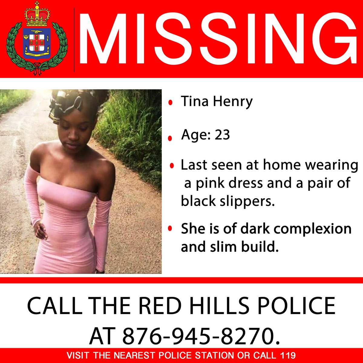 JamaicaConstab's tweet photo. Help us find 23-year-old Tina Henry. #StrongerTogether https://t.co/KCsut2oYUM