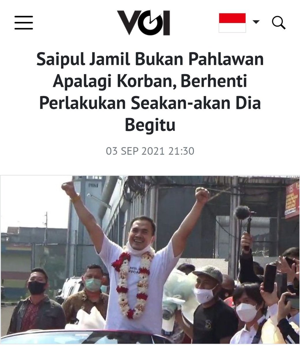 Glorifikasi fans dan TV atas kebebasan Saipul Jamil setelah dipenjara akibat kasus pelecehan seksual dan suap hakim gak seharusnya dilakukan. Terlebih lagi Saipul playing victim dengan mengatakan ia trauma dan menggiring opini seolah hukuman atas dirinya akibat penghianatan.