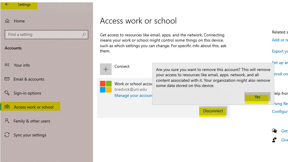 bredvick's tweet photo. @jhennanicole @_UNISecrets Try going into your Settings, Account work or school, and then Disconnect your UNI account. Then try signing into an Office 365 application with your UNI account again. https://t.co/egMdT60w0q
