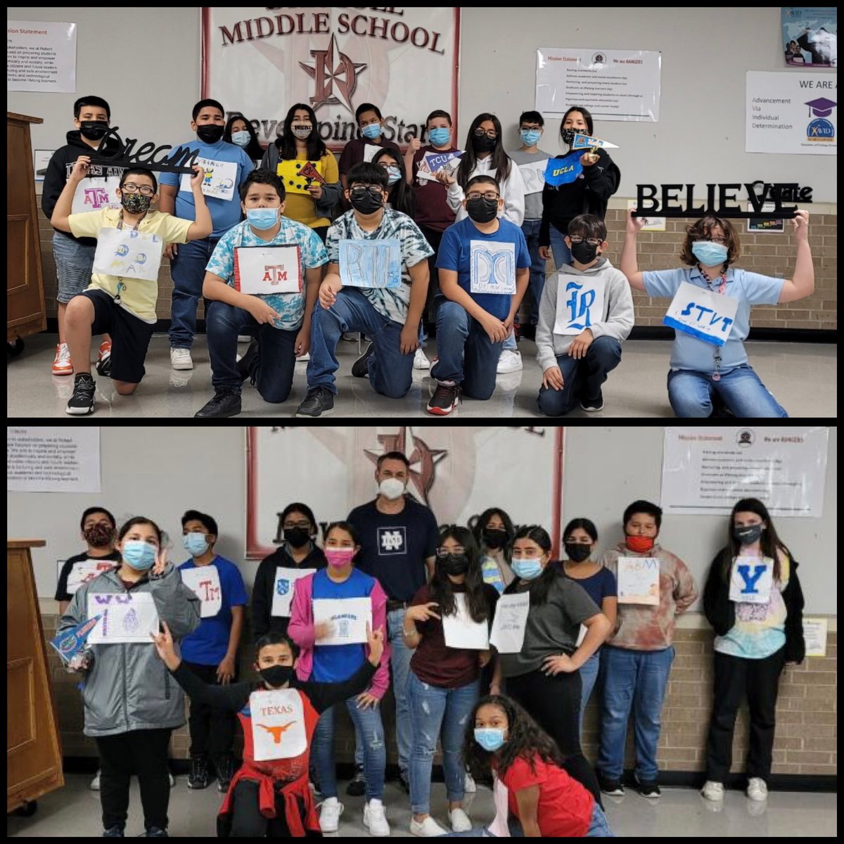 All our AVID students participated in #CollegeColorsDay by creating their own favorite college logo so ALL students could participate 😎 <a href="/AVID4College/">AVID</a> <a href="/Driscoll_CCISD/">DMS Rangers</a> @WA_Buck_Hartman <a href="/CCISD/">CCISD</a>